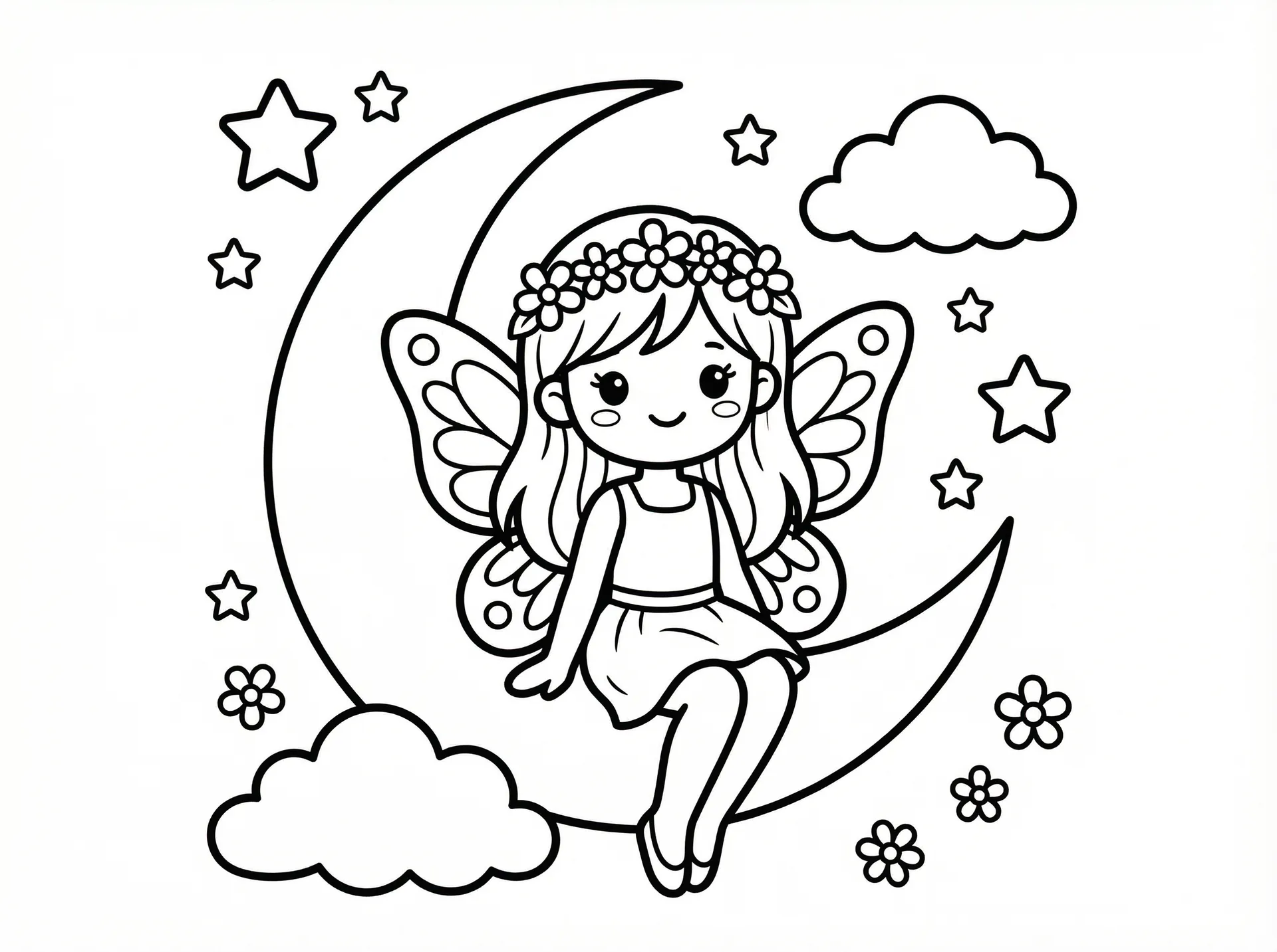 恶魔奶爸漫画下载 - 月亮上的蝴蝶翅膀精灵涂色线稿